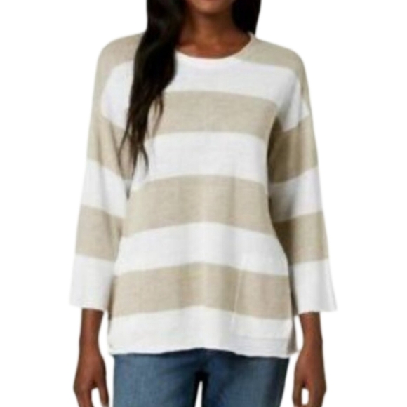 Eileen Fisher 100% Organic Linen Striped Sweater Medium - Picture 7 of 12